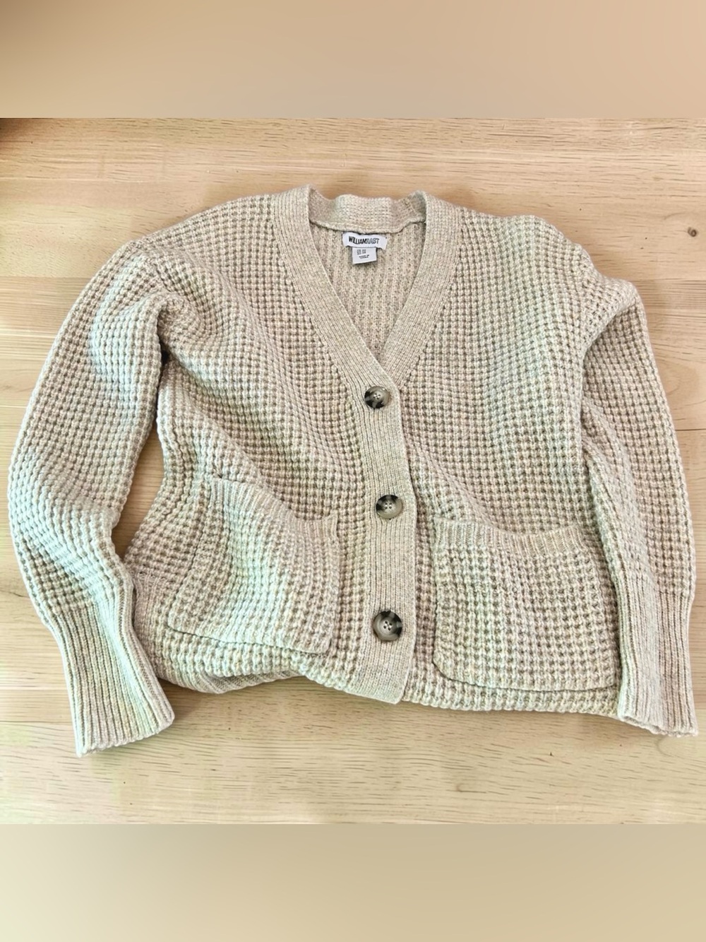 William Rast Beige Waffle Knit Oversized Cardigan - Size XS